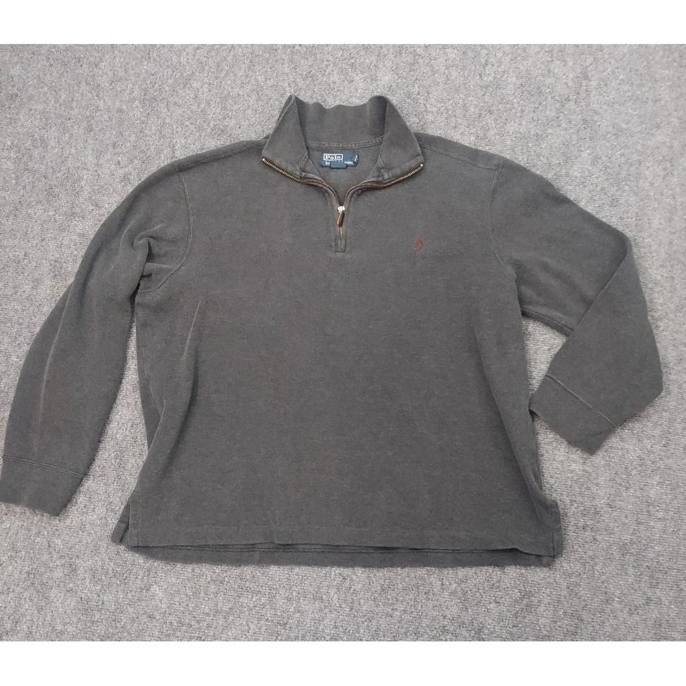 Vtg POLO RALPH LAUREN Sweater Mens Large Gray 1/4 Zip PUllover Pony Cotton